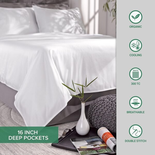 810-slIq4KS._AC_SL1500_.jpg King Sheets by Pure Bamboo, Genuine 100% Organic Viscose Derived from Bamboo Bed Sheet Set, Luxuriously Soft & Cooling, Double Stitching, Lifetime Quality Promise (King, White)