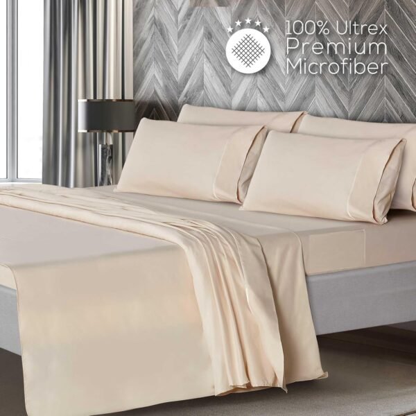 8125oOjxvWL._AC_SL1500_.jpg Mueller UltraTemp King Size Cooling Sheet Set – 6-Piece, Super Soft, Deep Pockets (16”), Wrinkle-Resistant, Hypoallergenic – Cream