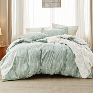 812RXbJPWAL._AC_SL1500_.jpg Bedsure Queen Comforter Set - Sage Green Bed Set, 3 Pieces Cute Floral Bedding, 1 Soft Reversible Botanical Flowers Comforter and 2 Pillow Shams
