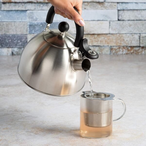 813xrGeA7hL._AC_SL1500_.jpg Primula Stewart Whistling Stovetop Tea Kettle Food Grade Stainless Steel, Hot Water Fast to Boil, Cool Touch Folding, 1.5-Quart, Brushed with Black Handle