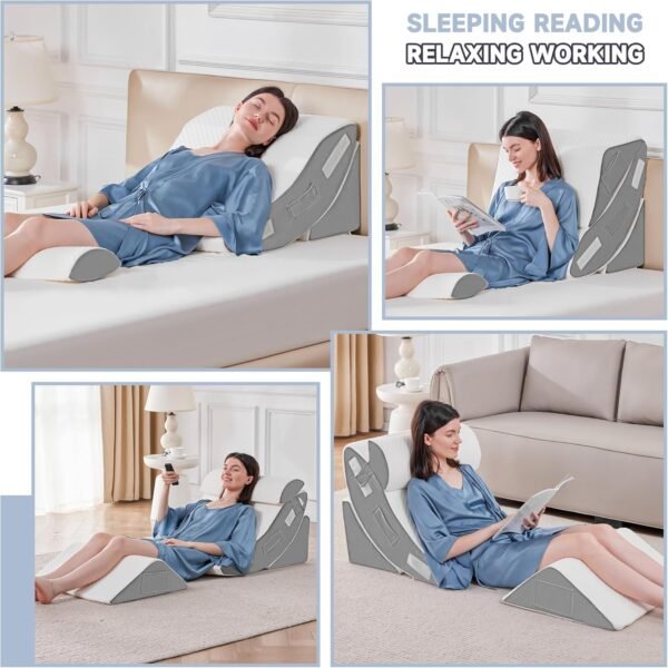 815IiTQ-1mL._AC_SL1500_.jpg Yojoker 4PCS Orthopedic Bed Wedge Pillow Set for Sleeping, Post Surgery Foam Pillow for Body, Back and Leg Pain Relief, Triangle Adjustable Support Pillow - Acid Reflux, Anti Snoring & GERD Sleeping