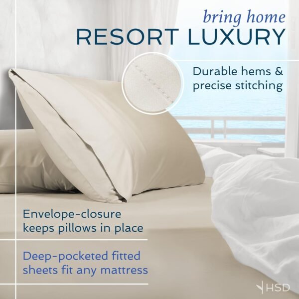 81CKzPQkgL._AC_SL1500_.jpg Hotel Sheets Direct 4 Piece Bed Sheet Set Queen Size, 100% Viscose Derived from Bamboo Sheets Set with 2 Pillowcases, Cooling & Breathable Luxury Bedding, Moisture-Wicking & Silky Soft Texture, White