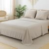 81CS983ZYL._AC_SL1500_.jpg Litanika Comforter King Size Set with Sheets Beige - 7 Pieces Bed in a Bag King Chevron Tufted Complete Beddding Sets with Comforter, Sheets, Pillowcases & Shams