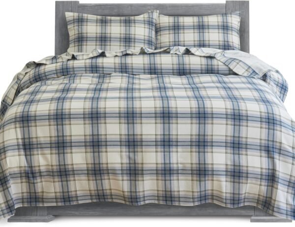 81Co3s2P65L._AC_SL1500_.jpg Elegant Comfort Soft 4-Piece 100% Turkish Cotton Flannel Sheet Set - Premium Quality, Deep Pocket Fitted Sheet, Ultra Soft, Cozy Warm Flannel Sheets - Queen, Plaid-Navy/Aqua