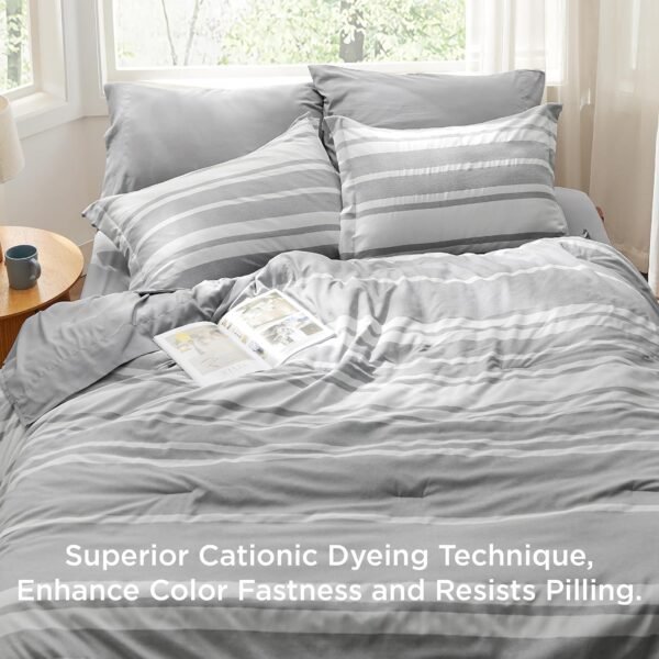81GKMbSu7PL._AC_SL1500_.jpg Bedsure Queen Comforter Set 7 Pieces, Grey Striped Bedding Set for Queen Size Bed Reversible, Cationic Dyeing Bed in a Bag with Comforter, Sheets, Pillowcases & Shams