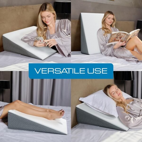 81GRnXGHWML._AC_SL1500_.jpg Kolbs Bed Wedge Pillow for Sleep Apnea, Sleeping Comfort, Relaxing, Acid Reflux, Heartburn and Back Pain Relief. Cushion for Sitting Up in Bed. Memory Foam Top, Chic Jacquard Washable Cover.