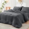 81IU4JePpDL._AC_SL1500_.jpg HYMOKEGE Queen Comforter Set Seersucker 7 Pieces, All Season Luxury Bed in a Bag for Bedroom, Bedding Set with Comforters, Sheets, Pillowcases & Shams, Dark Grey