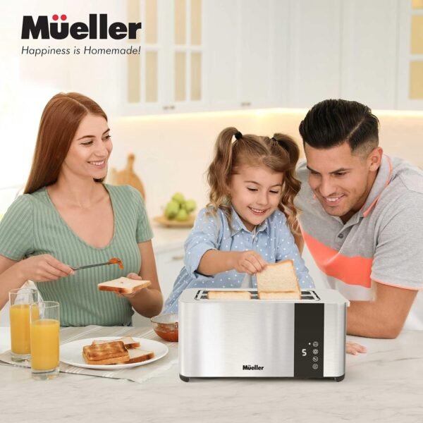 81JjPalMdeL._AC_SL1500_.jpg Mueller UltraToast Full Stainless Steel Toaster 4 Slice, Long Extra-Wide Slots for Bagels and Waffles, 6 Browning Levels, LED Display, Cancel/Defrost/Reheat Functions & Removable Tray, Kitchen Gadgets
