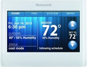 81JxfDeCJyL._AC_SL1500_.jpg Honeywell TH9320WF5003 Wi-Fi 9000 Color Touch Screen Programmable Thermostat, 3.5 x 4.5 Inch, White, 'Requires C Wire"