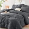81NPTfKDCdL._AC_SL1500_.jpg HYMOKEGE Queen Comforter Set Seersucker 7 Pieces, All Season Luxury Bed in a Bag for Bedroom, Bedding Set with Comforters, Sheets, Pillowcases & Shams, Dark Grey