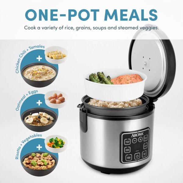 81NgqR1XzL._AC_SL1500_.jpg AROMA Digital Rice Cooker, 4-Cup (Uncooked) / 8-Cup (Cooked), Steamer, Grain Cooker, Multicooker, 2 Qt, Stainless Steel Exterior, ARC-914SBD