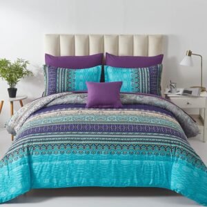 81O-P-7NGL._AC_SL1500_.jpg Boho Comforter Set Queen Size 8 Piece Bed in a Bag Bohemian Striped Bedding Quilt Set Aqua Paisley Floral Comforter and Sheet Set,Soft Microfiber Complete Bedding Sets for All Season