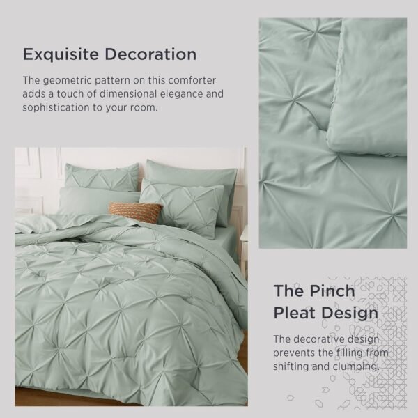 Bedsure King Size Comforter Set Sage Green - Bed in a Bag King Size 7 Pieces, GentleSoft™ Pintuck Bed Set Gift for Family, Pinch Pleat Sage Green Comforter with Sheets, Pillowcases & Shams