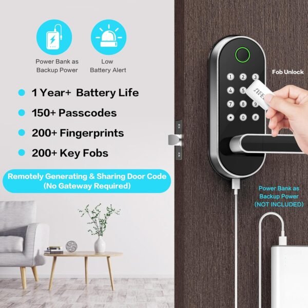81PRyrbd57L._AC_SL1500_.jpg Keyless-Entry Fingerprint Smart Door Lock: Sifely Digital Electronic Lock with Code Passcode, Electric Door Knob, Biometric Door Handle Lock, Perfect for Exterior/Interior/Entry/Bedroom Doors (Silver)