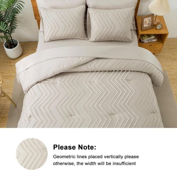 81Qw6LYfrNL._AC_SL1500_.jpg Litanika Comforter King Size Set with Sheets Beige - 7 Pieces Bed in a Bag King Chevron Tufted Complete Beddding Sets with Comforter, Sheets, Pillowcases & Shams