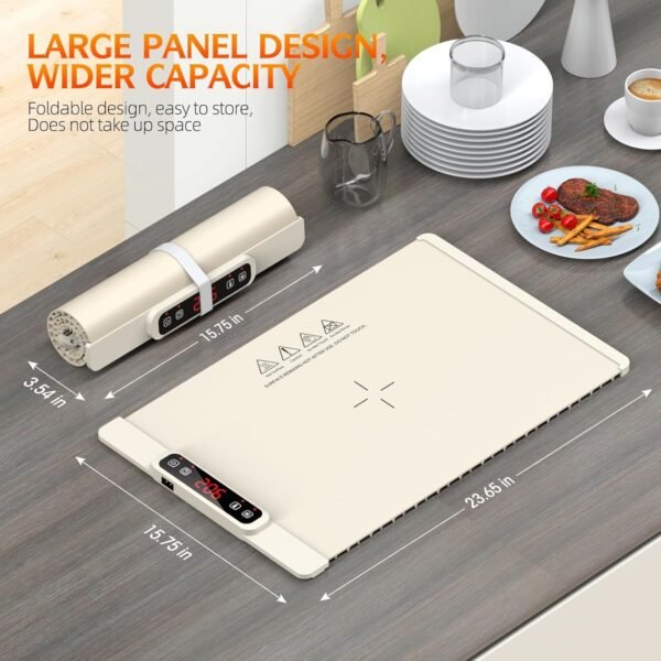 81R-VUjt8iL._AC_SL1500_.jpg Warming Mat for Food, 5-Temp Electric Tray with Child Lock & Auto Shut-Off, Foldable Silicone Warmer for Baby Bottles, Baking, Travel, Buffets (15.7x23.6 Inch)