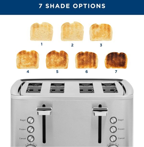 81TfCevLbYS._AC_SL1500_.jpg GE Stainless Steel 4 Slice Toaster | Extra Wide Slots for Bagels, Breads, Waffles & More | 7 Shade Options | Countertop Kitchen Essentials | 1500 watt