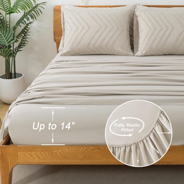 81WKGslRwrL._AC_SL1500_.jpg Litanika Comforter King Size Set with Sheets Beige - 7 Pieces Bed in a Bag King Chevron Tufted Complete Beddding Sets with Comforter, Sheets, Pillowcases & Shams