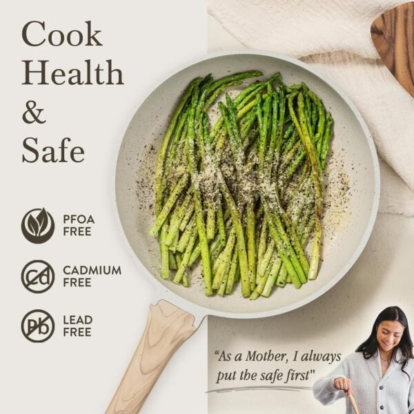 81WXIY6W6AL._AC_SL1500_.jpg CAROTE 21Pcs Pots and Pans Set, Nonstick Cookware Sets, White Granite Induction Cookware Non Stick Cooking Set w/Frying Pans & Saucepans(PFOS, PFOA Free)