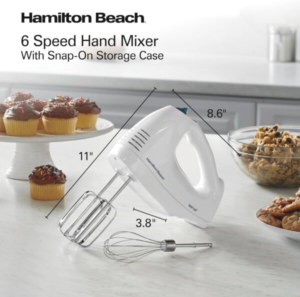 81WZ3tfJSML._AC_SL1500_.jpg Hamilton Beach 6-Speed Electric Hand Mixer with Whisk, Traditional Beaters, Snap-On Storage Case, 250 Watts, White