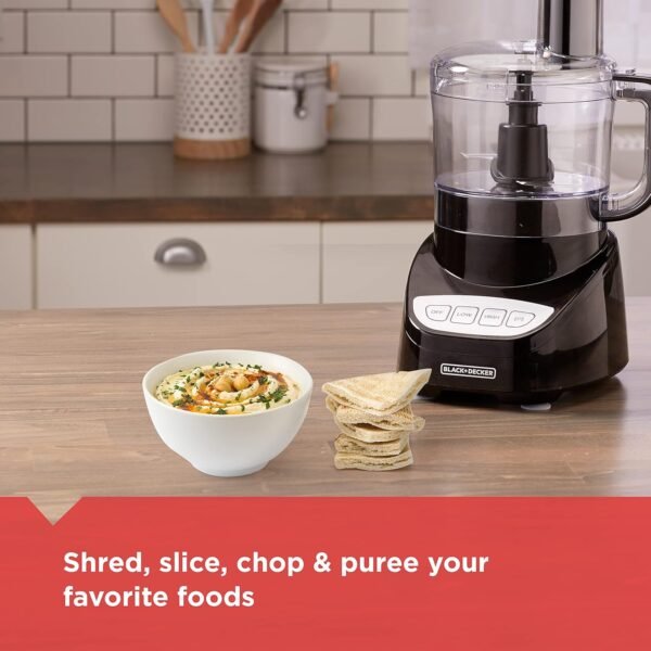 81Xc6TK3yZS._AC_SL1500_.jpg BLACK+DECKER Food Processor and Vegetable Chopper, Stainless Steel Blade, 8-Cup Capacity, 450W Power with Attachments to Grate, Shred, Slice, Mince, Grind, and Puree