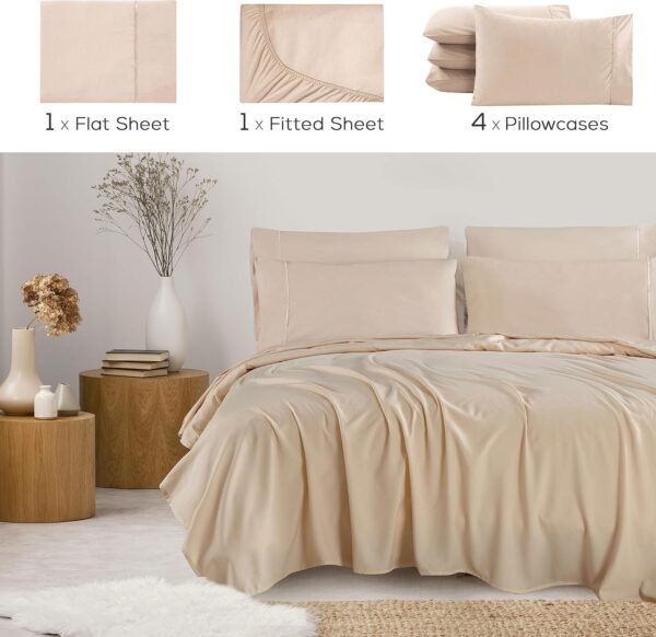 81Xp46iVSnL._AC_SL1500_.jpg Mueller UltraTemp King Size Cooling Sheet Set – 6-Piece, Super Soft, Deep Pockets (16”), Wrinkle-Resistant, Hypoallergenic – Cream