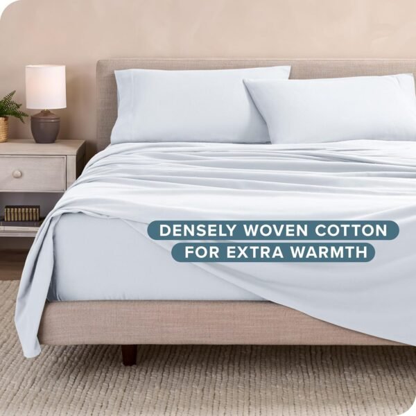 Bare Home Flannel Sheet Set 100% Cotton, Velvety Soft Heavyweight - Double Brushed Flannel - Deep Pocket (Queen, White)