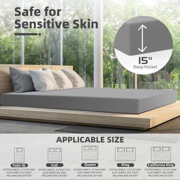 81ZVY6-J41L._AC_SL1500_.jpg Grounding Bedding Sheet Set, Bed Sheets and Pillowcase Set, 90% Organic Cotton+10% Pure Silver Organic Fitted Grounded Sheet for Improved Sleep, Pain Relief (Gray, King XL(78.4 * 80 * 15inch))