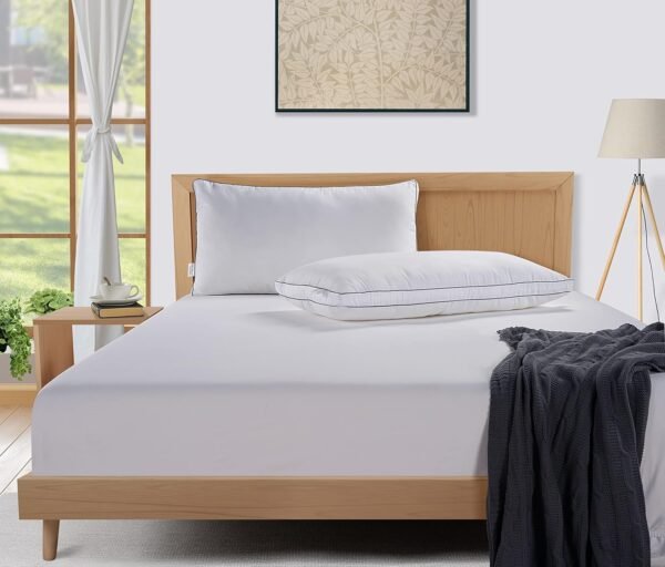 81aUgUgHX3L._AC_SL1500_.jpg LANE LINEN Pillows Standard Size Set of 4 (20"x26") - Soft Gusseted Bed Pillow for Back, Stomach or Side Sleepers - Hotel Quality Down Alternative Standard Pillows Pack of 4 - White