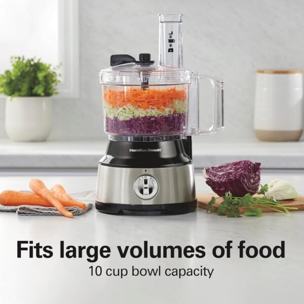 81aY6YGxyL._AC_SL1500_.jpg Hamilton Beach Food Processor & Vegetable Chopper for Slicing, Shredding, Mincing, and Puree, 10 Cups + Easy Clean Bowl Scraper, Black and Stainless Steel (70730)