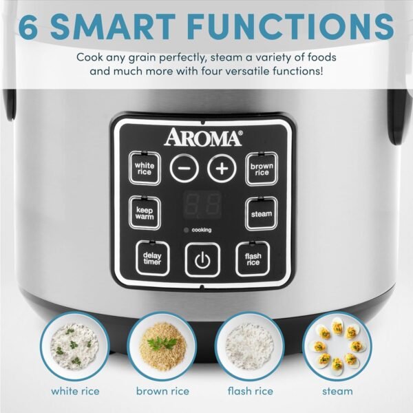 81aqGWNyFOL._AC_SL1500_.jpg AROMA Digital Rice Cooker, 4-Cup (Uncooked) / 8-Cup (Cooked), Steamer, Grain Cooker, Multicooker, 2 Qt, Stainless Steel Exterior, ARC-914SBD