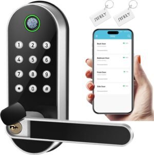 81cQsOTh8lL._AC_SL1500_.jpg Keyless-Entry Fingerprint Smart Door Lock: Sifely Digital Electronic Lock with Code Passcode, Electric Door Knob, Biometric Door Handle Lock, Perfect for Exterior/Interior/Entry/Bedroom Doors (Silver)