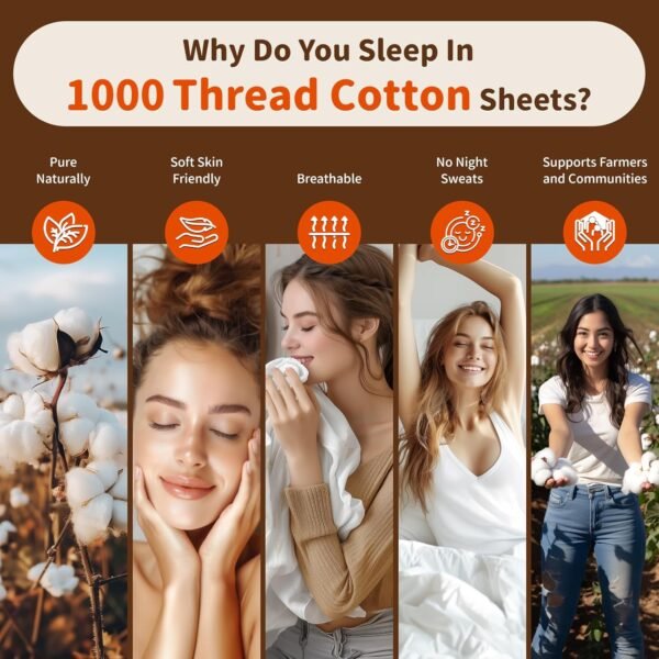 81cr0Kms6WL._AC_SL1500_.jpg LBRO2M 100% Egyptian Cotton Sheets Set 1000 Thread Count,Queen Size Bed Sheet 4 Piece Sets,Long Staple,16 Inches Deep Pocket,All Season,Bedding Super Soft Breathable,Sateen Weave(White)