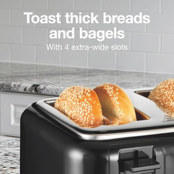 Proctor Silex 4 Slice Toaster with Extra Wide Slots for Bagels, Cool-Touch Walls, Shade Selector, Toast Boost, Auto Shut-off and Cancel Button, Black (24215PS)