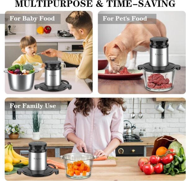 81fDdXa1JAL._AC_SL1500_.jpg KingAcc Food Processor - 500W Powerful Motor Electric Meat Grinder, 2 Stainless Steel Bowls (8 Cup Each) & 2 Blades - Multi-Function Chopper for Meat, Vegetables, Baby Food, Home Kitchen Use