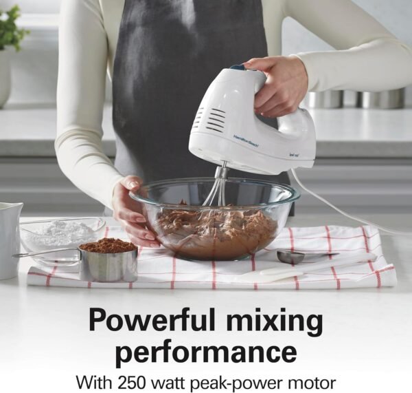 81mg8gnws7L._AC_SL1500_.jpg Hamilton Beach 6-Speed Electric Hand Mixer with Whisk, Traditional Beaters, Snap-On Storage Case, 250 Watts, White