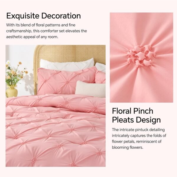 81nlduYnG6L._AC_SL1500_.jpg BEDELITE Pink Boho Comforter Set Queen – 3-Piece Pintuck Bedding, Lightweight & Warm, Soft All-Season Comforter with 2 Pillowcases