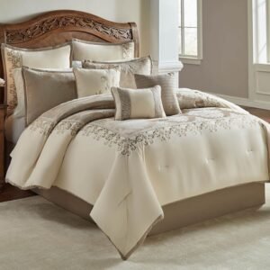 81noi8F8qL._AC_SL1500_.jpg Riverbrook Home 100% Polyester Comforter Set, Queen, Hillcrest - Ivory/Gold, 9 Piece Set