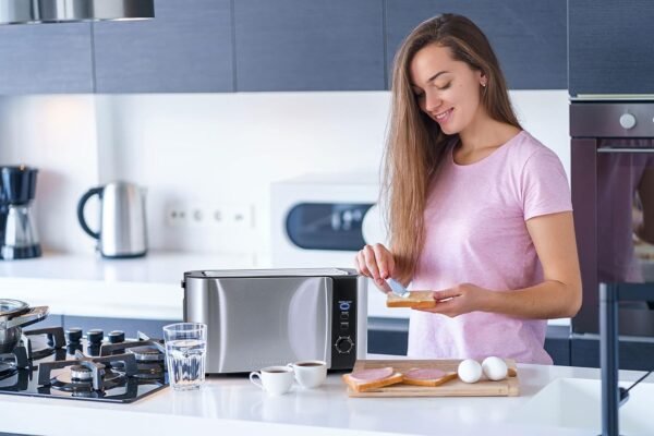 81qWjRzWbUL._AC_SL1500_.jpg Elite Gourmet ECT-3100 Long Slot 4 Slice Toaster, Reheat, 6 Toast Settings, Defrost, Cancel Functions, Built-in Warming Rack, Extra Wide Slots for Bagels & Waffles, Stainless Steel & Black