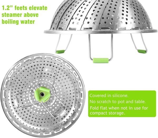 81r3hsxUMML._AC_SL1500_.jpg Consevisen Vegetable Steamer Basket for Cooking Food, Stainless Steel Veggie Steam Basket for Pot, Folding Expandable Steaming Insert with Extendable Handle Fits Various Size Pot, 5.1" to 9"