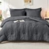 81s0WIdNPAL._AC_SL1500_.jpg HYMOKEGE Queen Comforter Set Seersucker 7 Pieces, All Season Luxury Bed in a Bag for Bedroom, Bedding Set with Comforters, Sheets, Pillowcases & Shams, Dark Grey