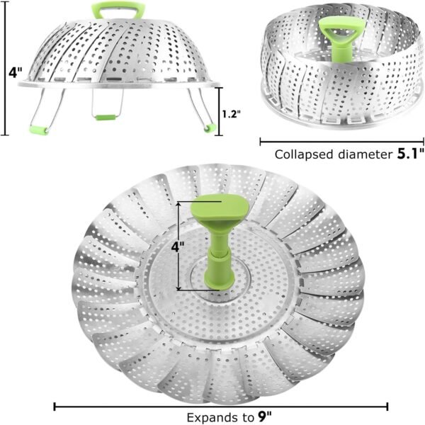 81sQHM0OH9L._AC_SL1500_.jpg Consevisen Vegetable Steamer Basket for Cooking Food, Stainless Steel Veggie Steam Basket for Pot, Folding Expandable Steaming Insert with Extendable Handle Fits Various Size Pot, 5.1" to 9"