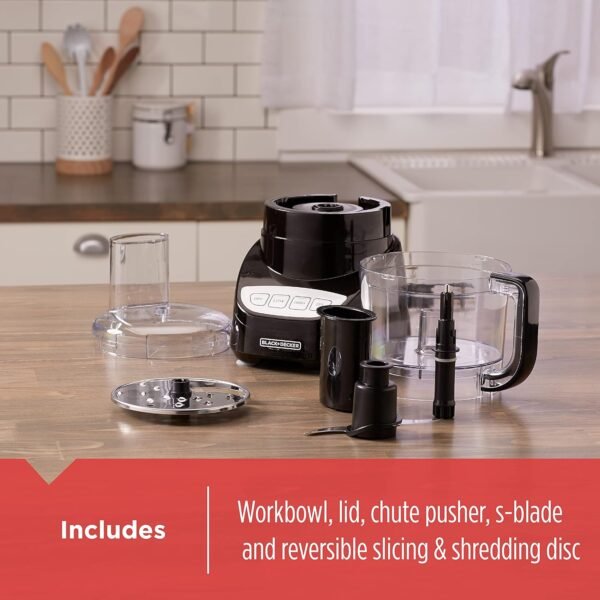 81sa1XAvR7S._AC_SL1500_.jpg BLACK+DECKER Food Processor and Vegetable Chopper, Stainless Steel Blade, 8-Cup Capacity, 450W Power with Attachments to Grate, Shred, Slice, Mince, Grind, and Puree