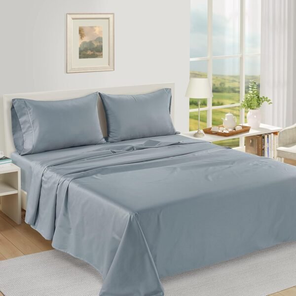 LANE LINEN Luxury Bed Sheets King Size - 1000 Thread Count Egyptian Cotton Sheets, 4Pc Sateen Weave King Size Bed Sheets, Hotel Sheets & Pillowcase Set, 16" Deep Pocket King Sheet Set - French Blue
