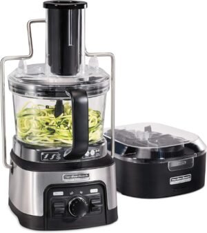 81t2FJHC2TL._AC_SL1500_.jpg Hamilton Beach Professional Stack & Snap Food Processor & Veggie Spiralizer for Slicing, Shredding and Kneading, Extra-Large 3" Feed Chute Fits Whole Vegetables, 12 Cups, Stainless Steel (70815)