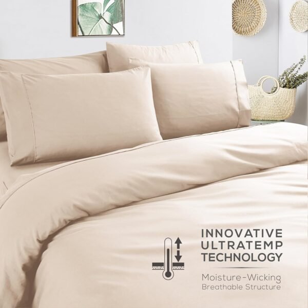 81t5iYgbUtL._AC_SL1500_.jpg Mueller UltraTemp King Size Cooling Sheet Set – 6-Piece, Super Soft, Deep Pockets (16”), Wrinkle-Resistant, Hypoallergenic – Cream