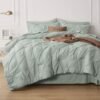 Bedsure King Size Comforter Set Sage Green - Bed in a Bag King Size 7 Pieces, GentleSoft™ Pintuck Bed Set Gift for Family, Pinch Pleat Sage Green Comforter with Sheets, Pillowcases & Shams