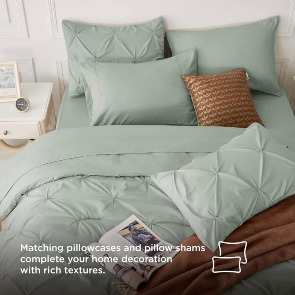 Bedsure King Size Comforter Set Sage Green - Bed in a Bag King Size 7 Pieces, GentleSoft™ Pintuck Bed Set Gift for Family, Pinch Pleat Sage Green Comforter with Sheets, Pillowcases & Shams