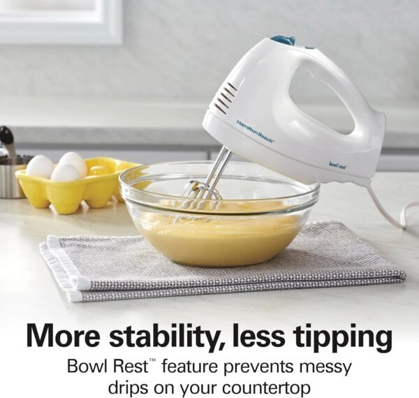 81yGBgtxKAL._AC_SL1500_.jpg Hamilton Beach 6-Speed Electric Hand Mixer with Whisk, Traditional Beaters, Snap-On Storage Case, 250 Watts, White