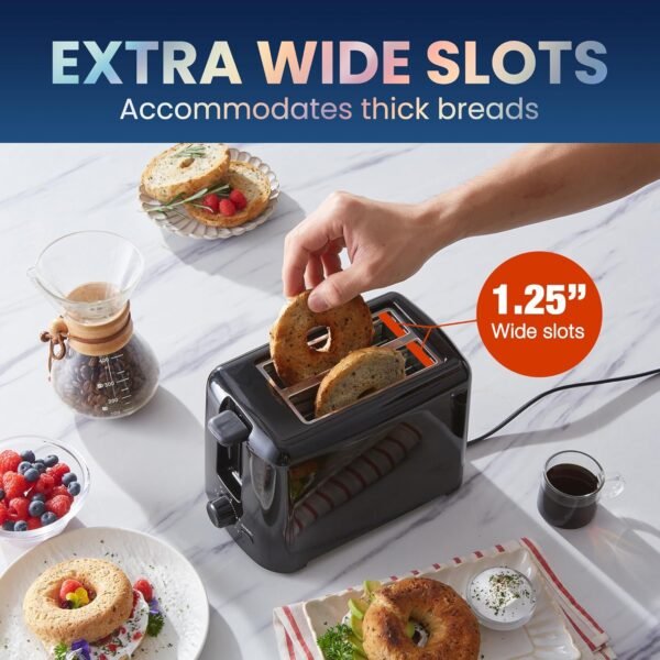 81ziPVeTOiL._AC_SL1500_.jpg Elite Gourmet ECT1027B Cool Touch Toaster with 6 Temperature Settings & Extra Wide 1.25" Slots for Bagels, Waffles, Specialty Breads, Puff Pastry, Snacks, ETL Certified, 2 Slices, Black